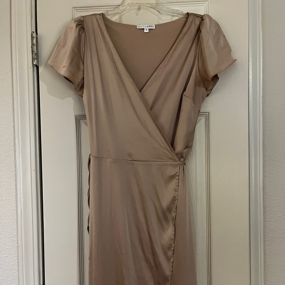 Baltic Born Champagne Satin Wrap Bridesmaids Dress
